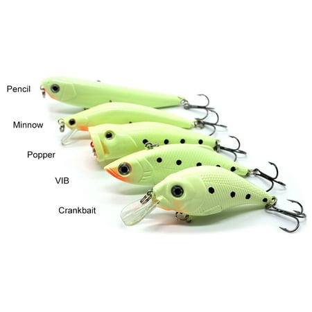 Pack of 3 Soft Crankbait Minnow Poper Bass Baits Luminous Fishing Lures